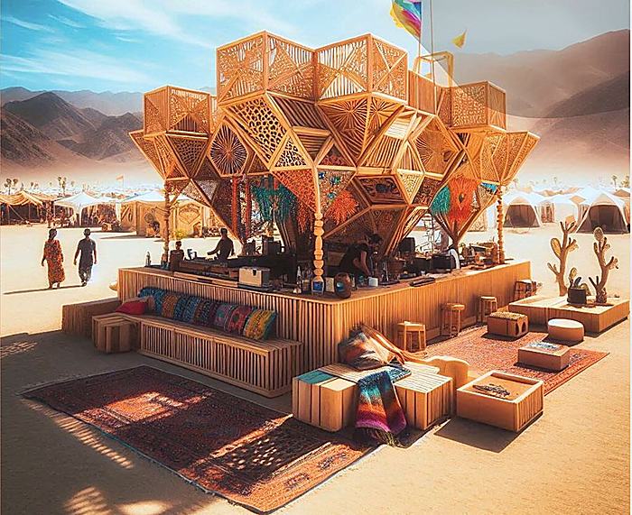 Tanweer marketplace — early direction with parametric timber canopy