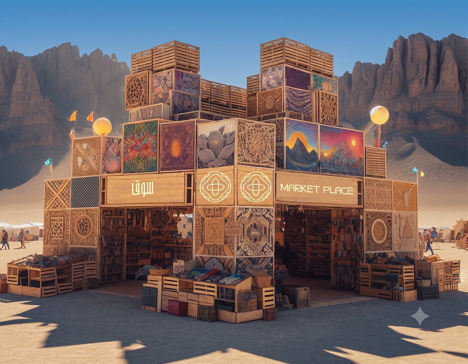 Tanweer Festival marketplace — selected design built from reclaimed pallets